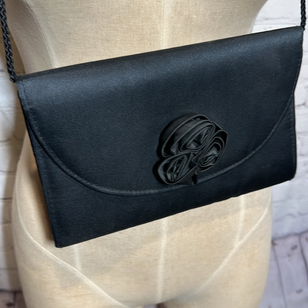 Vintage‎ Black silk evening bag with long strap